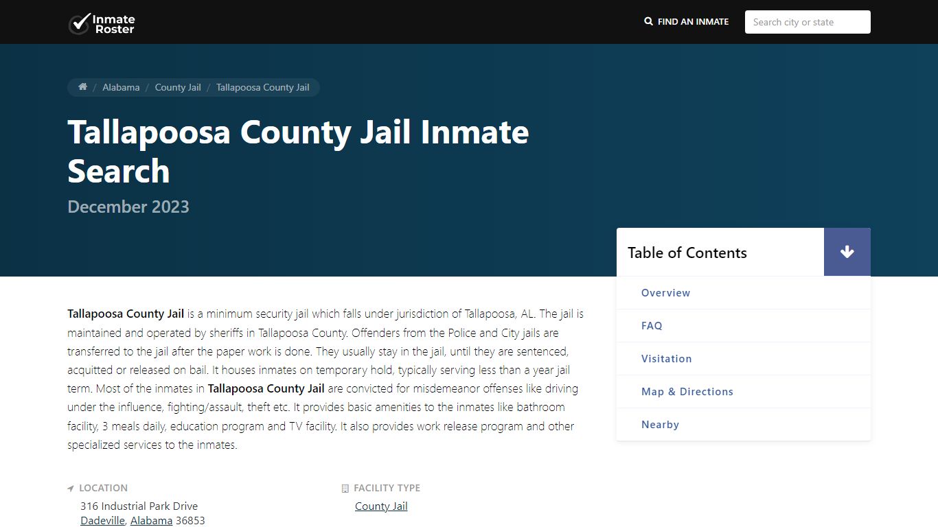 Inmate Search | Tallapoosa County Jail - Dadeville, AL